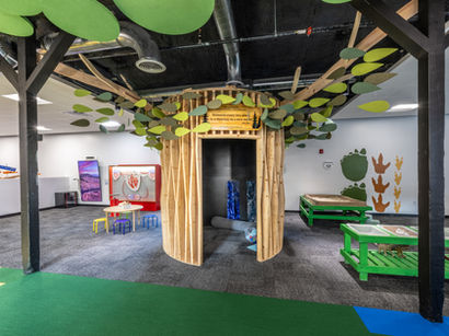 Unique "treehouse" exhibit construction and interior architectural details.