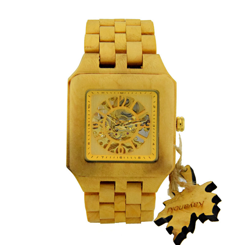 Thumbnail: Men's Gold Watches wood Luxury Wooden Mechanical Watch Skeleton