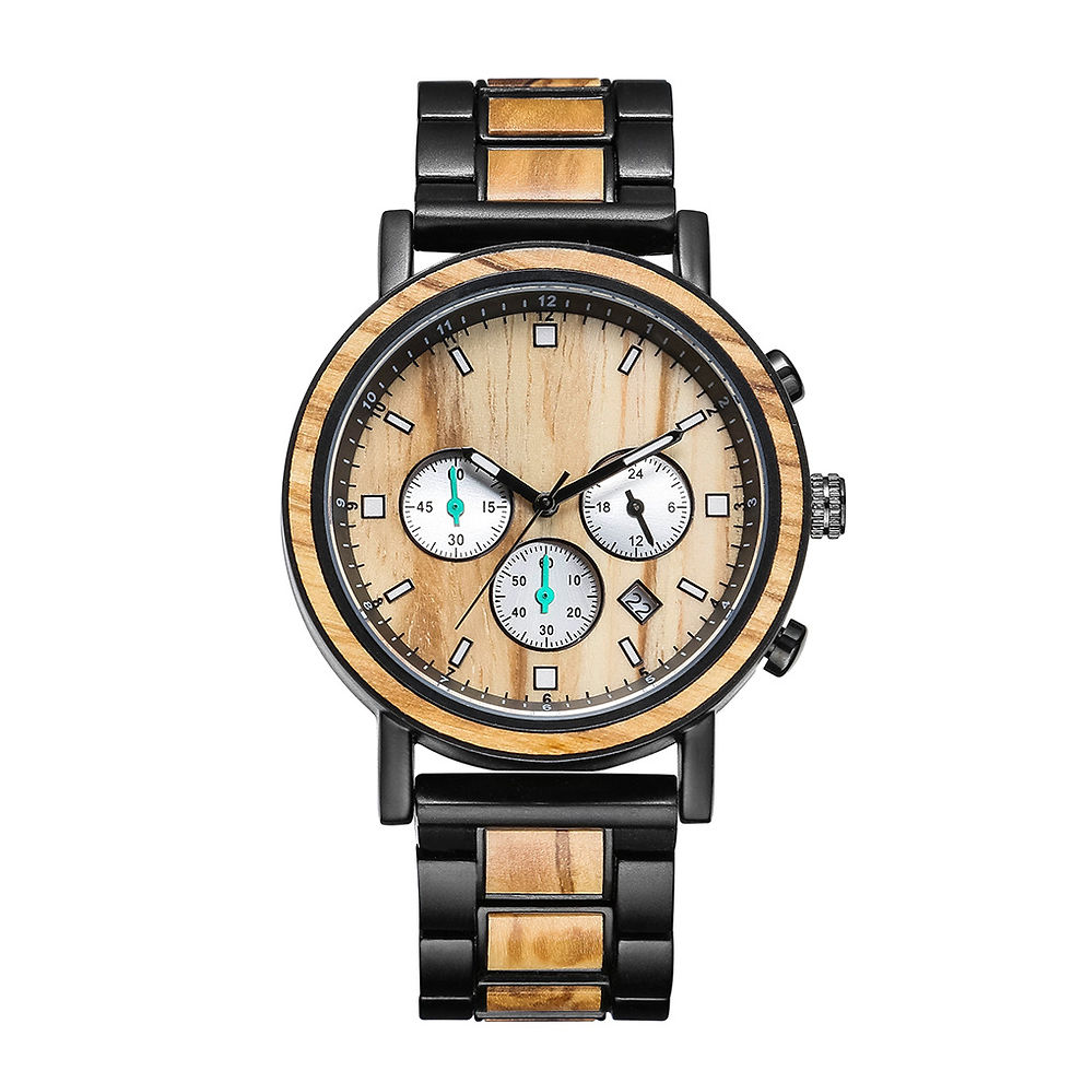 Olive Wood Men Metal Natural Wooden Watch from EcVendor