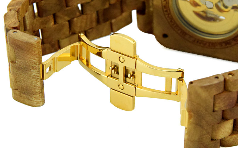 Thumbnail: Men's Gold Watches wood Luxury Wooden Mechanical Watch Skeleton
