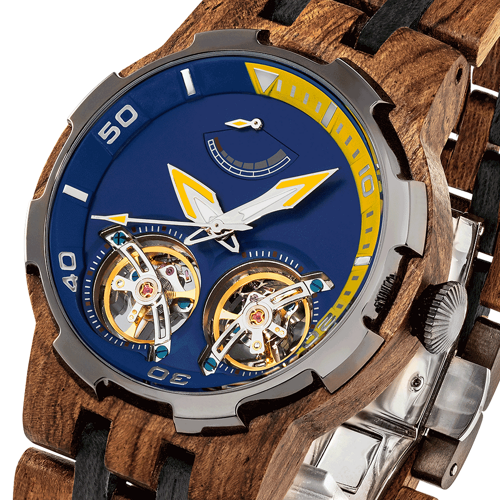 Thumbnail: Men's Dual Wheel Automatic Zebra Wood Watchfrom EcVendor