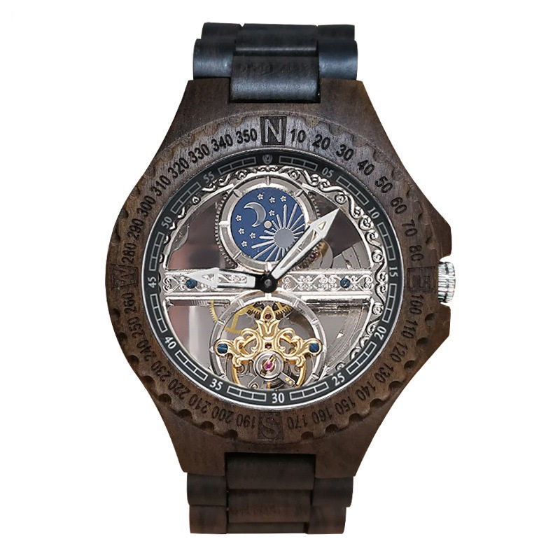 Wooden Watch Casual Wood Automatic Watch wood band week calandar Men Watch