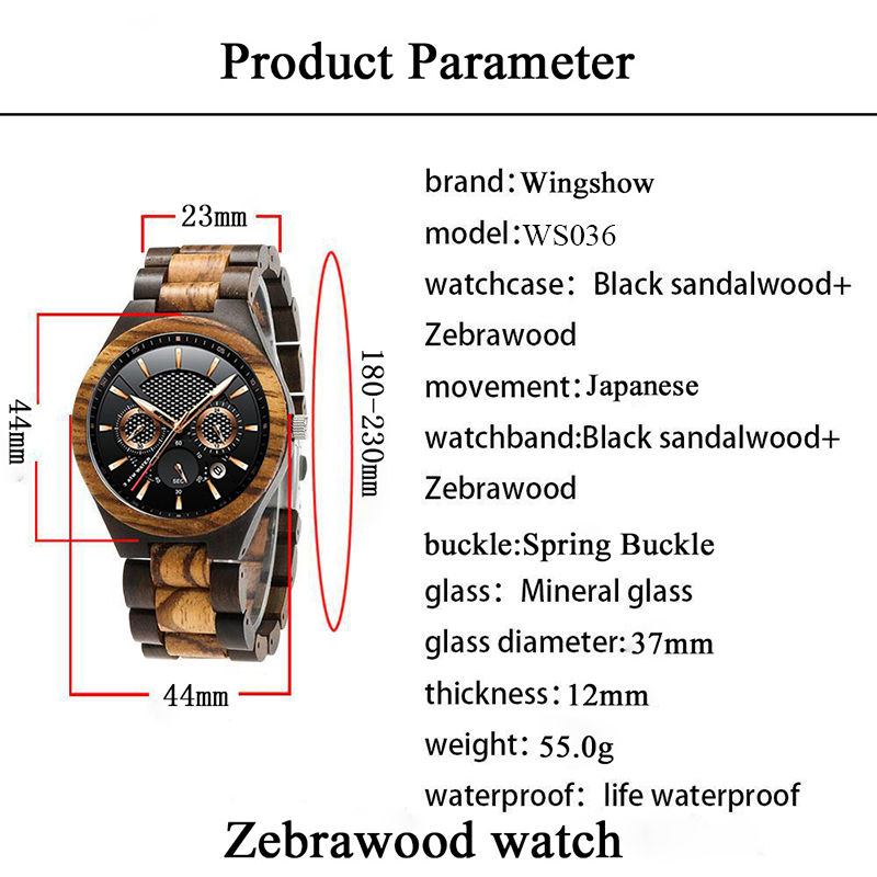 Thumbnail: New 100% Natural Original Zebra Wood Watch Relejo Hombre Sport Nature EcVendor