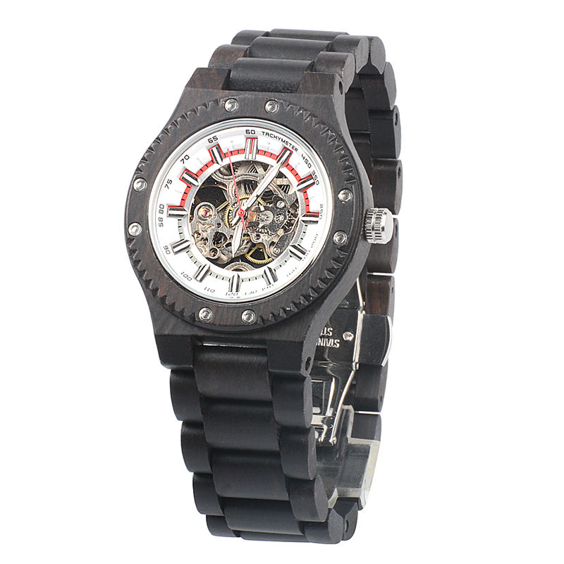 Thumbnail: 10pcs New Mechanical Round Men's Skeleton Watch Big face wood Watch Wholesale