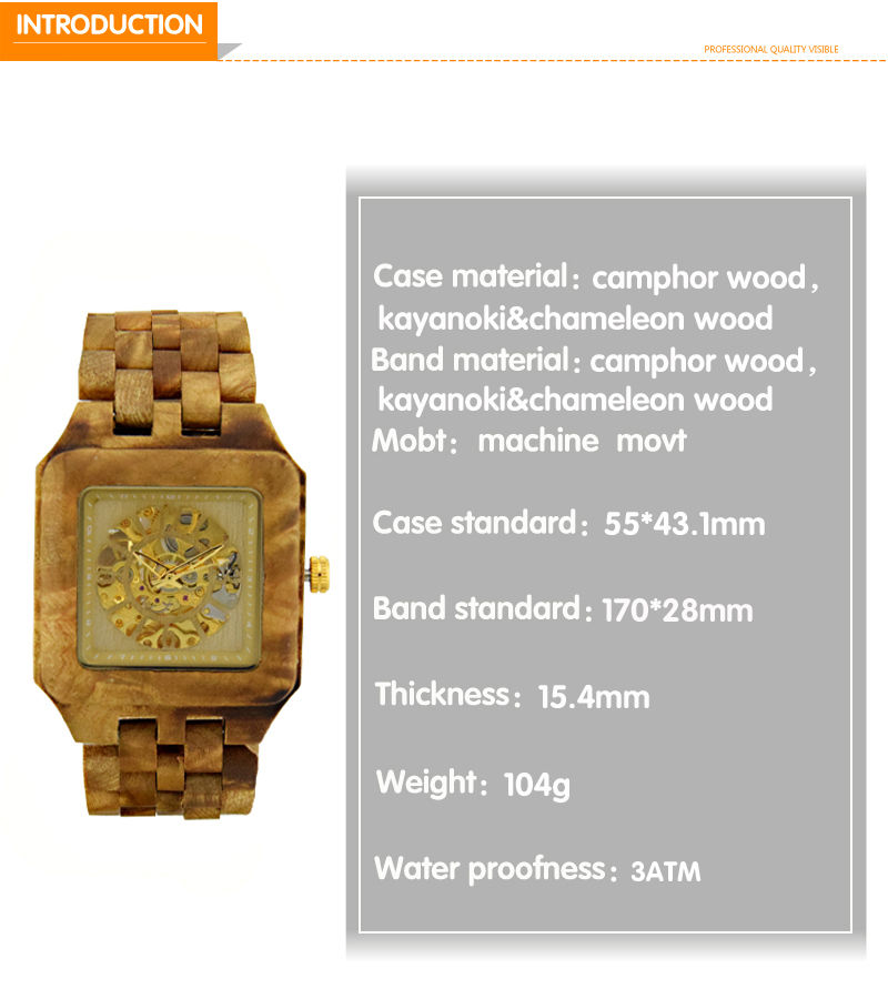 Thumbnail: Men's Gold Watches wood Luxury Wooden Mechanical Watch Skeleton