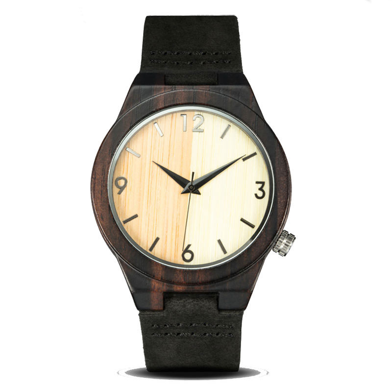 Thumbnail: High Qulaity Black Leather Band Black Wood Couple Watches Wholesale EcVendor