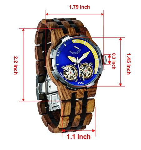 Thumbnail: Men's Dual Wheel Automatic Zebra Wood Watchfrom EcVendor