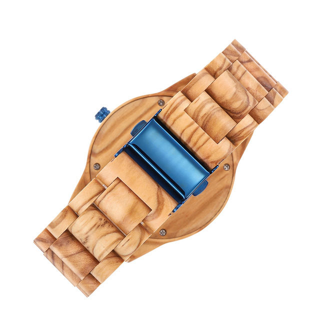 Thumbnail: new blue face olive wood wooden watch wood men wristwatch EcVendor