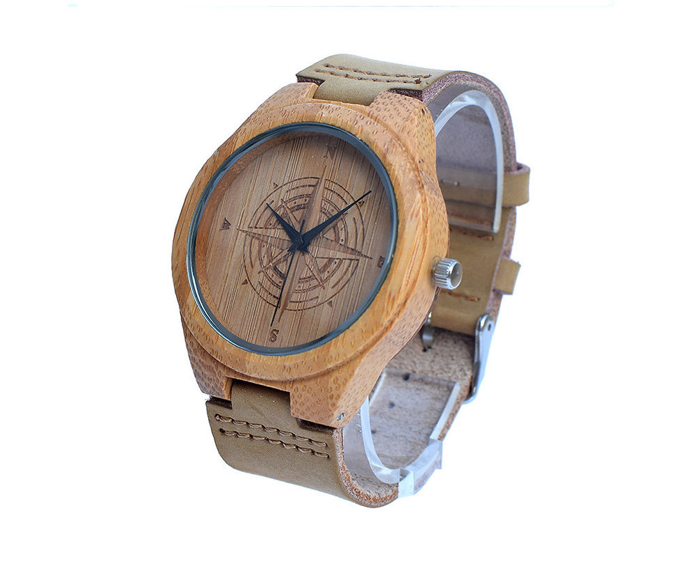 Thumbnail: 10 pcs Compass Bamboo Wooden Watch Casual Wood Quartz Leather band EcVendor