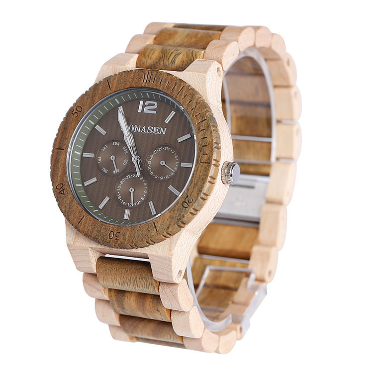 Wooden Watch Casual Wood Quartz Watch wood band week calandar Watch