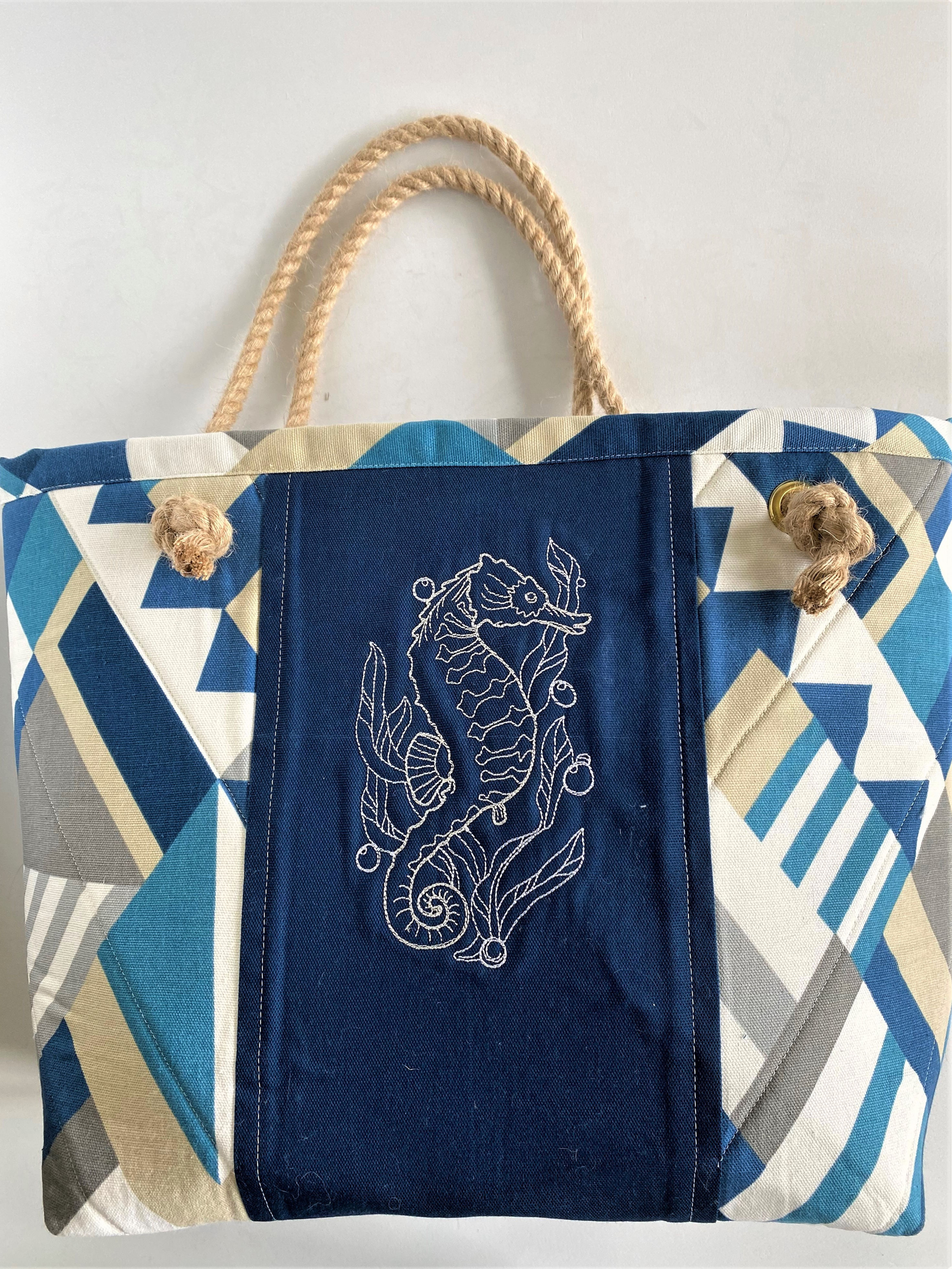 Tote Bag with Seahorse and Rope Handles