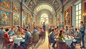 DALL·E 2025-02-01 15.11.38 - The same restaurant, but now decorated with beautiful works o