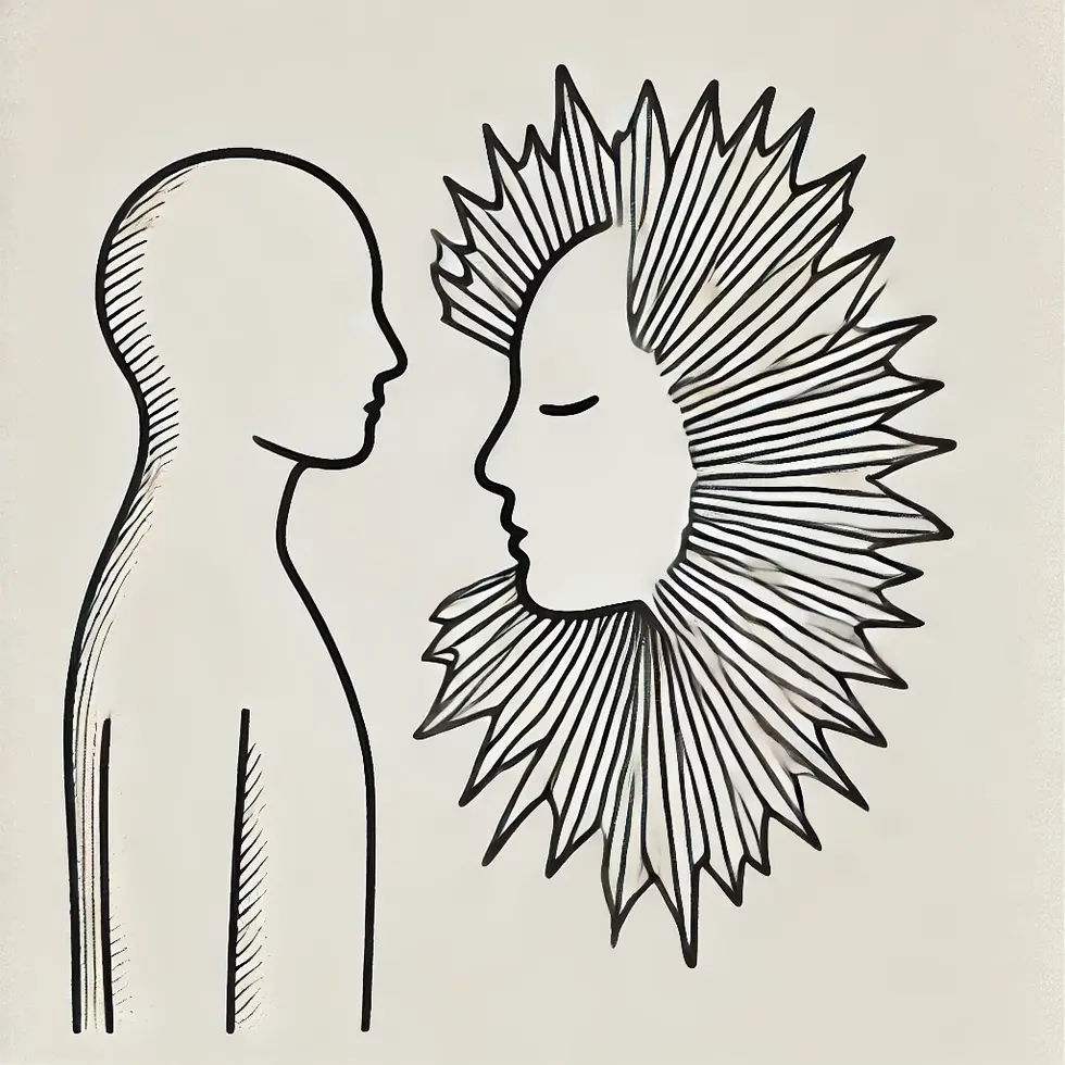 DALL·E 2025-01-14 19.14.10 - A symbolic and minimalistic line drawing representing someone confronting their inner discomfort. The image features a simple human figure with closed - Copie