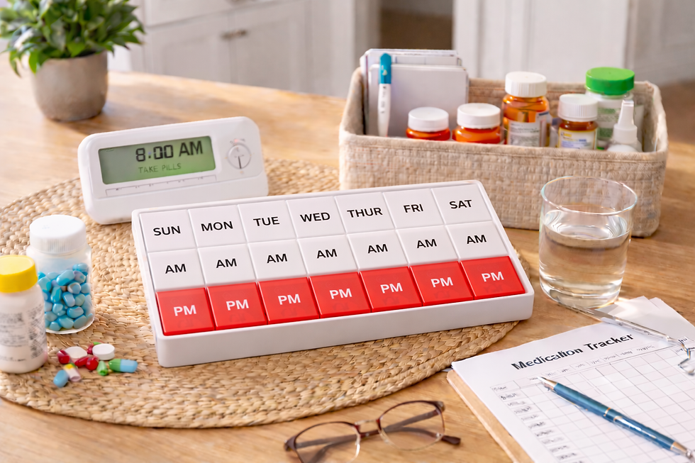 Weekly medication organizer with AM and PM compartments for medication management at home.