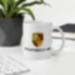 11oz Porsche logo white ceramic mug. dishwasher safe