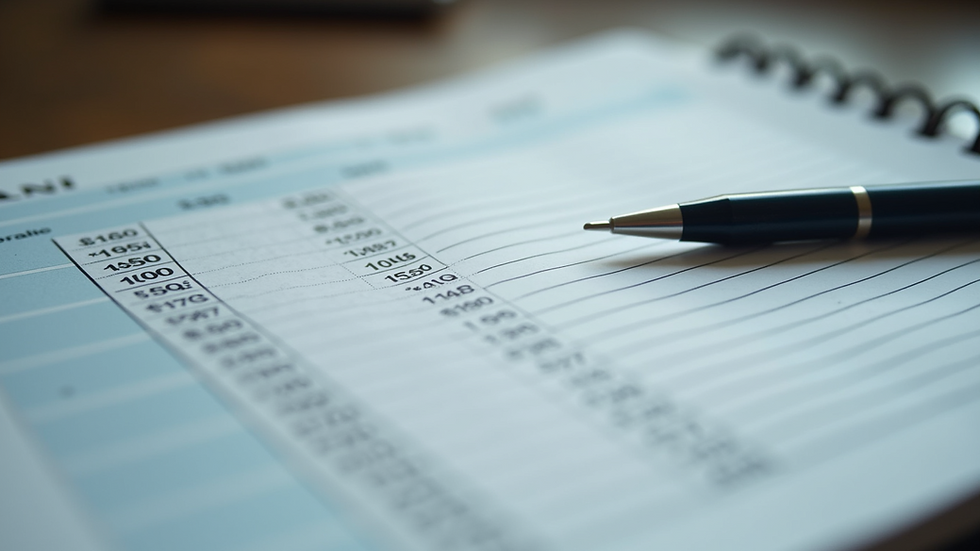 Close-up view of a financial ledger with detailed entries