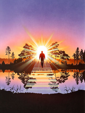 Pforte zur Unendlichkeit. Airbrush-Illustration von Robert Wicki für ein Buch von Michael J. Roads.