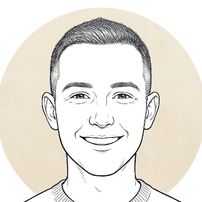 Line drawing of Brandon Brown smiling, in a crew-neck sweater.