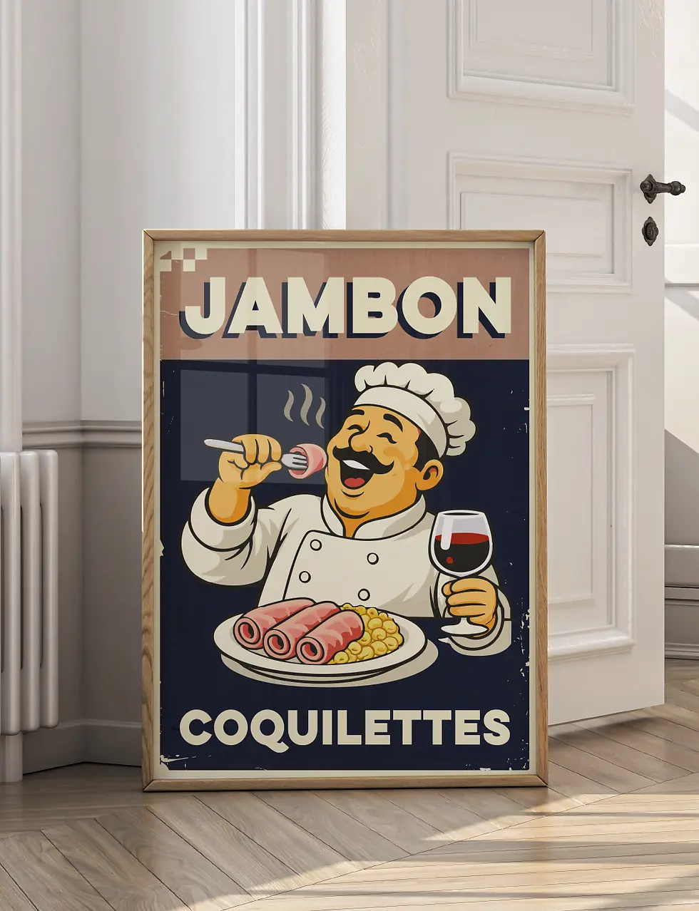 affiche décoration cuisine jambon coquillettes style rétro