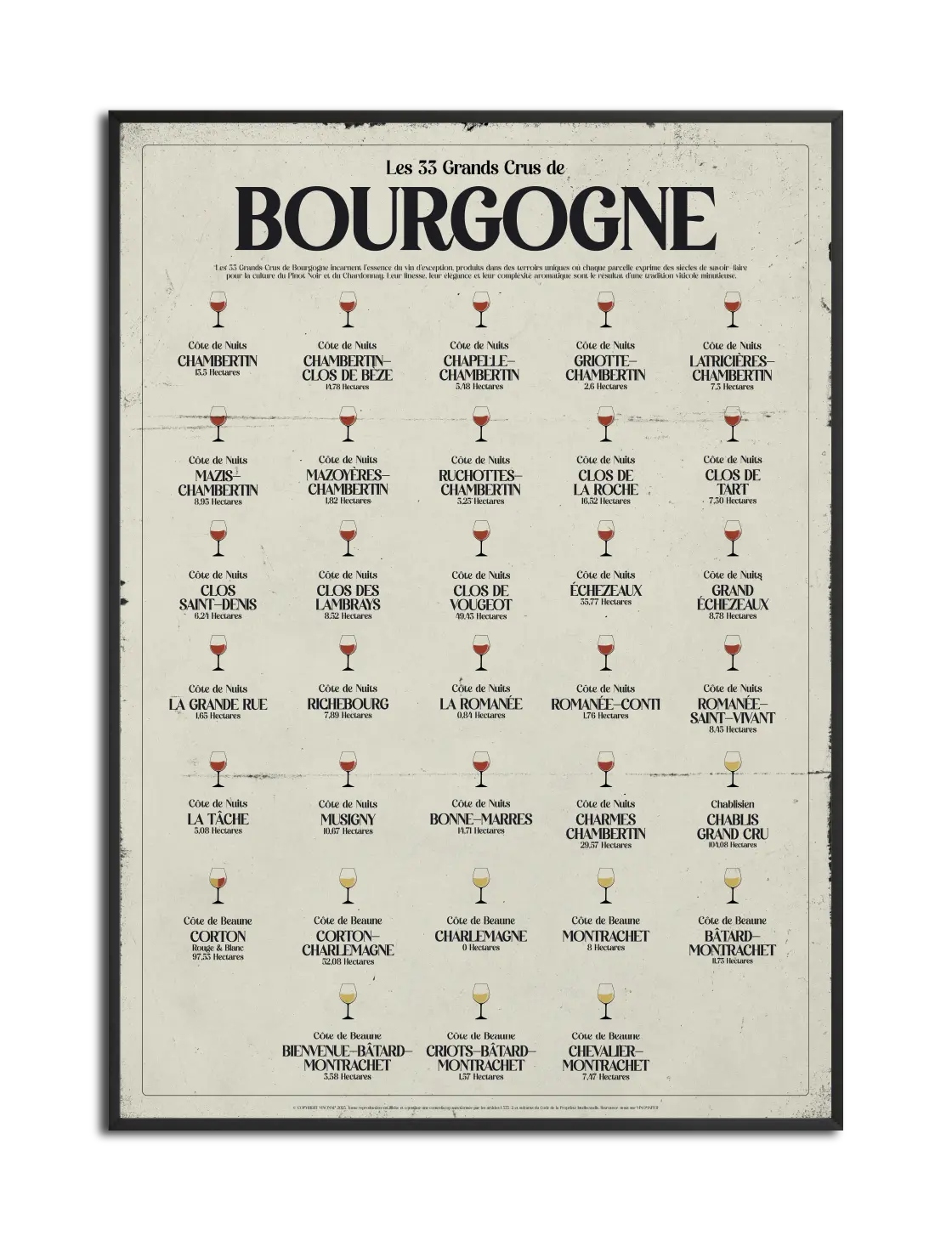 affiche des 33 grands crus de bourgogne