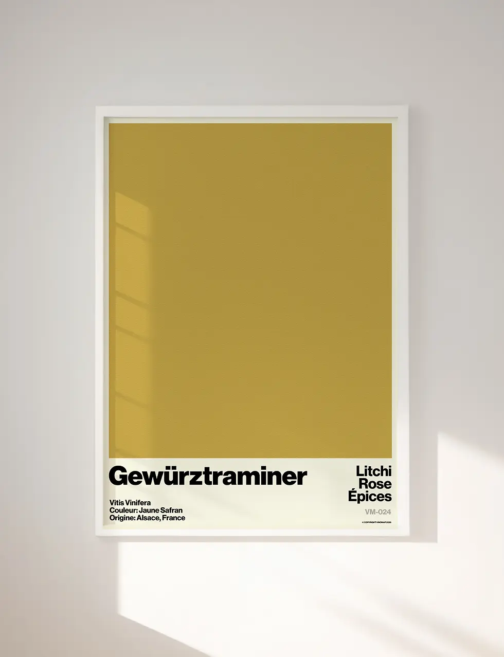 Affiche du cépage Gewurztraminer avec ses arômes, son origine et sa couleur