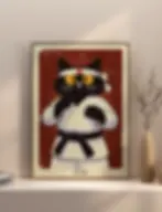 Illustration chat en kimono karaté décoration murale