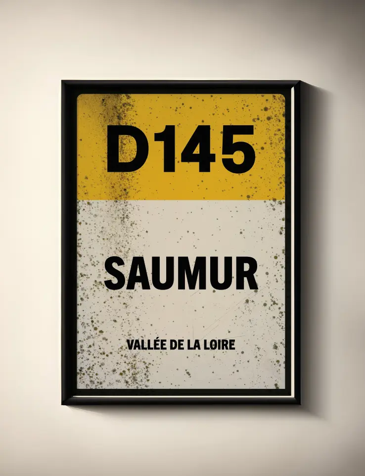 Miniature : Affiche Saumur à effet patiné, avec repère D145, bandeau jaune et mention Vallée de la Loire.