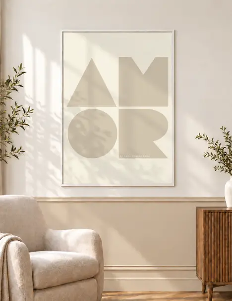 affiche art typographique pour décoration intérieure beige. Amour.