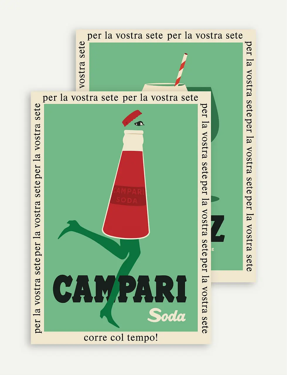 Duo d’affiches italiennes Campari Soda et Spritz aux couleurs vertes et rouges