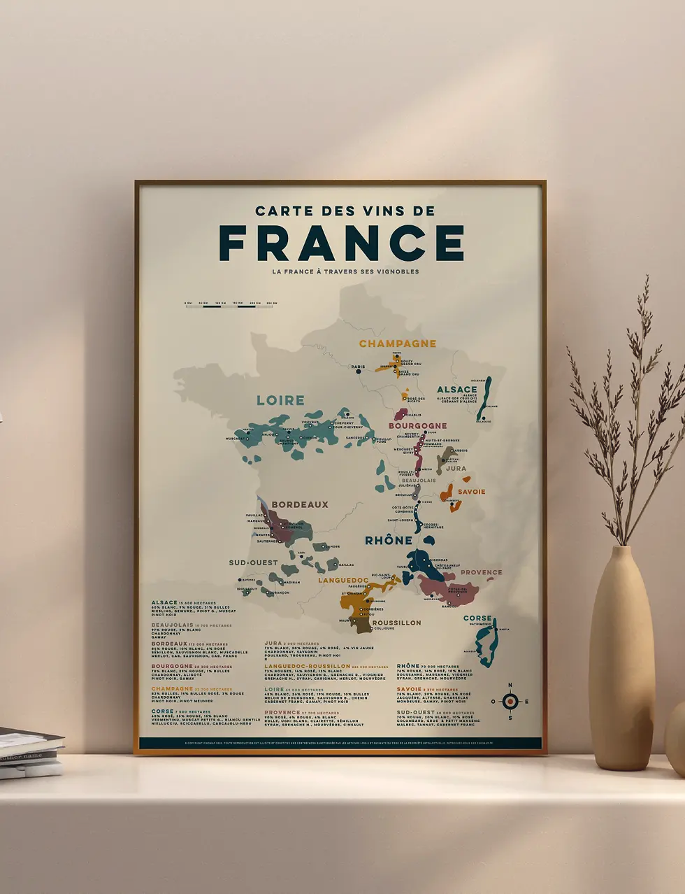 Carte des vins de France encadrée