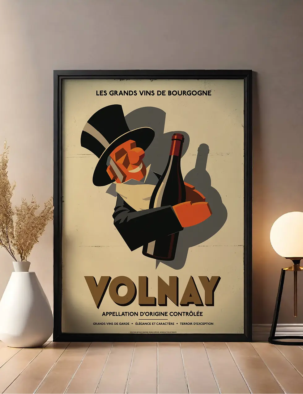 Affiche Volnay encadrée en décoration murale pour amateur de vin