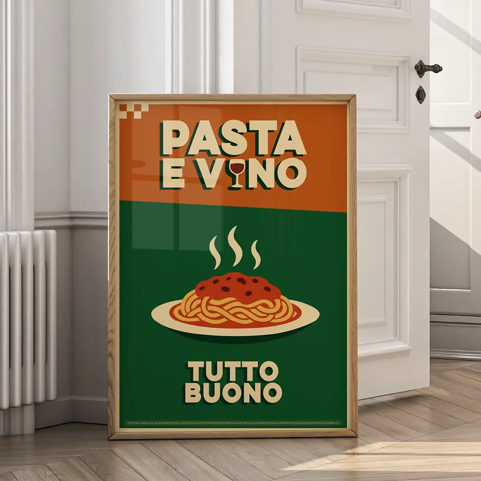affiche décoration cuisine pasta e vino encadrée bois clair décoration cuisine