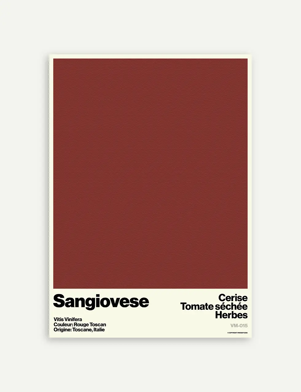 Affiche du cépage Sangiovese avec ses arômes, son origine et sa couleur