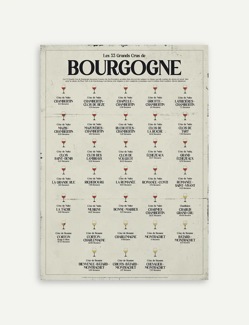 affiche des 33 grands crus de bourgogne