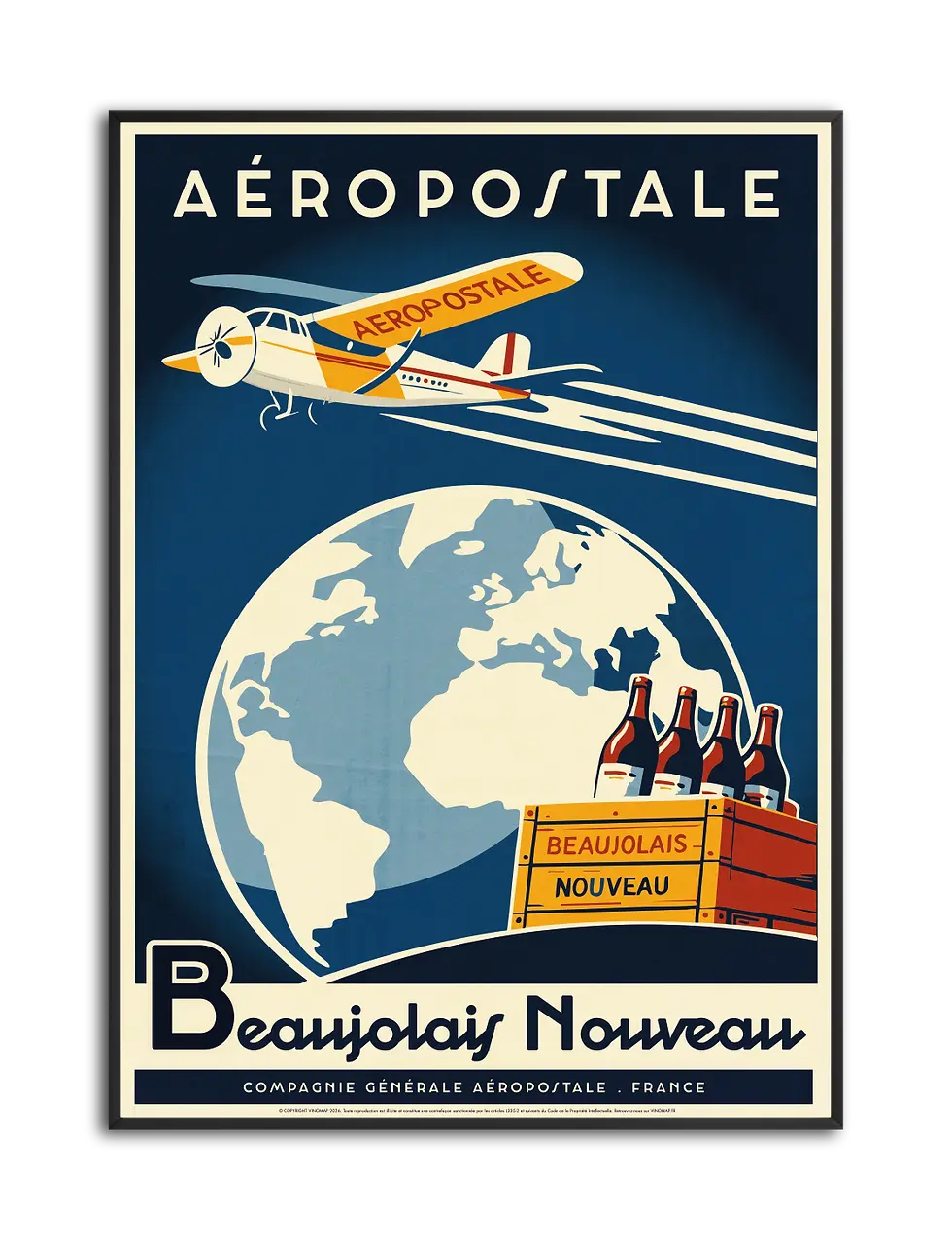 Affiche vintage Beaujolais Nouveau avec avion Aéropostale