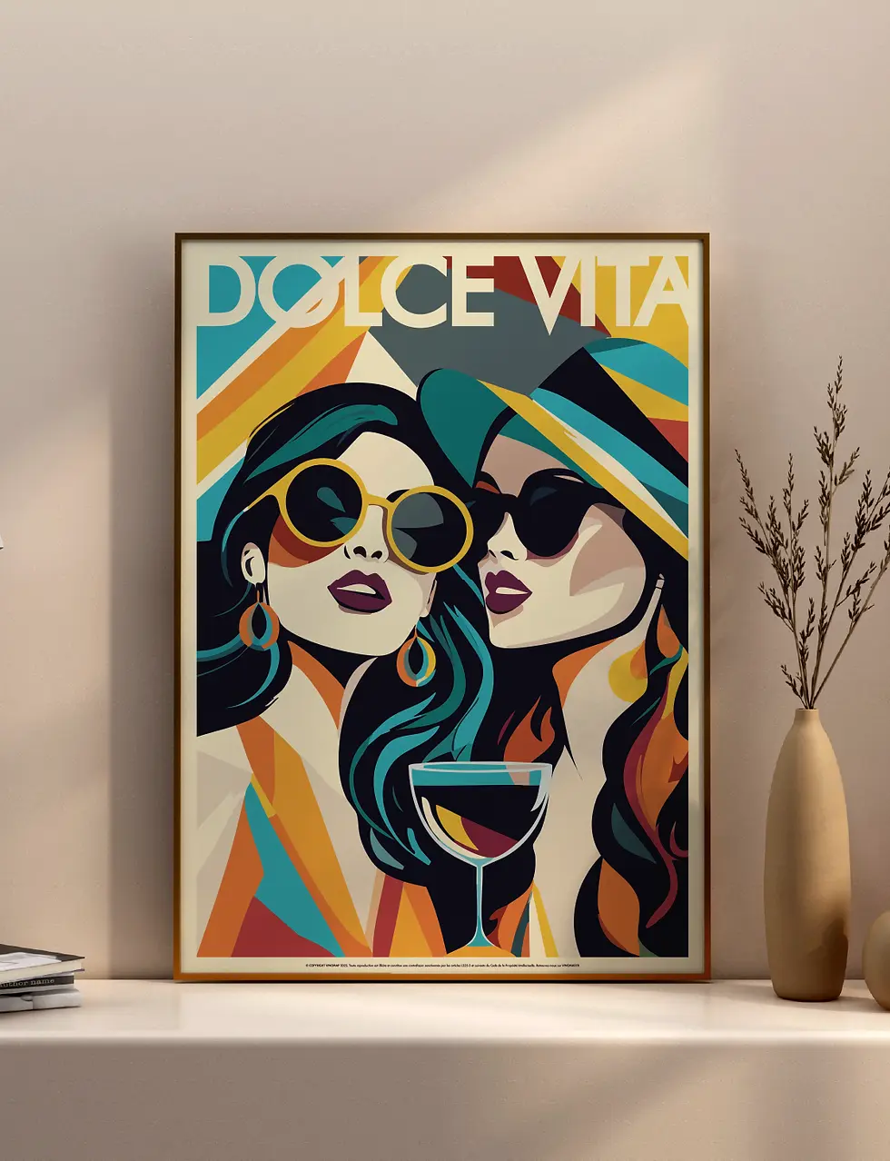 Affiche vin art de vivre Dolce Vita dans un bar à vin