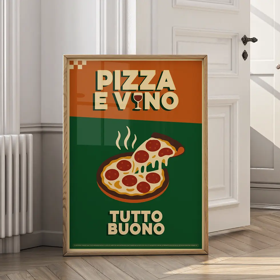 affiche décoration de cuisine pizza e vino