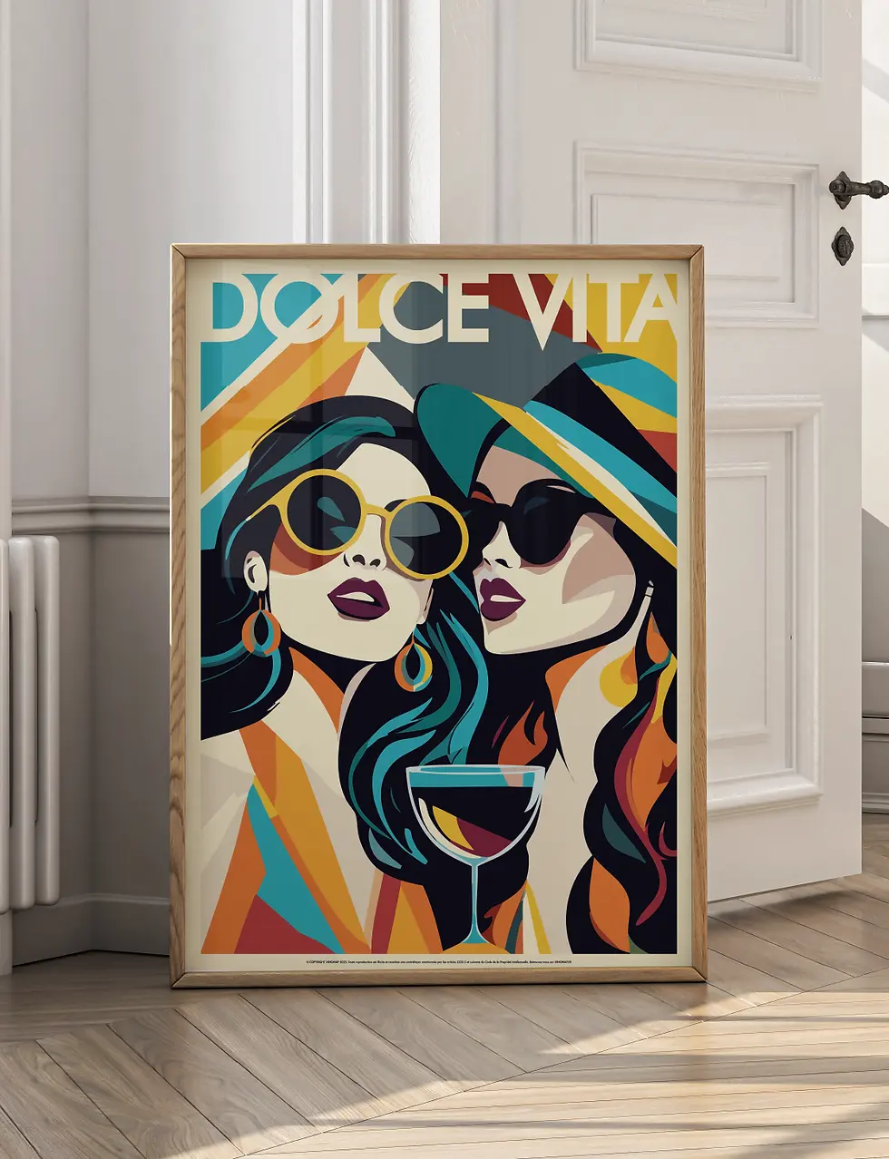 Poster décoratif vin Dolce Vita dans une salle à manger élégante