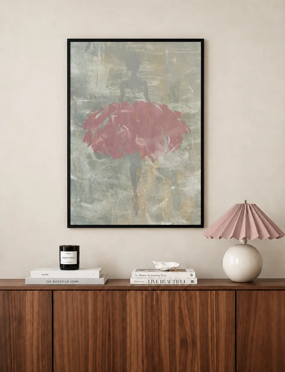Miniature : Affiche Ballerine rose présentée dans un intérieur pour illustrer son accord avec la décoration.