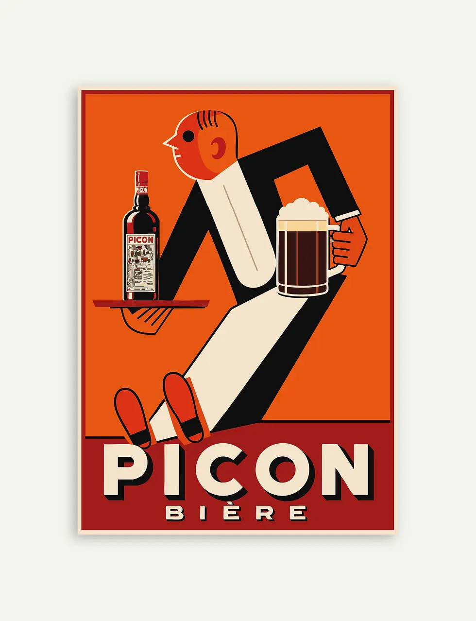 Affiche Picon Bière vintage avec personnage stylisé et chope de bière