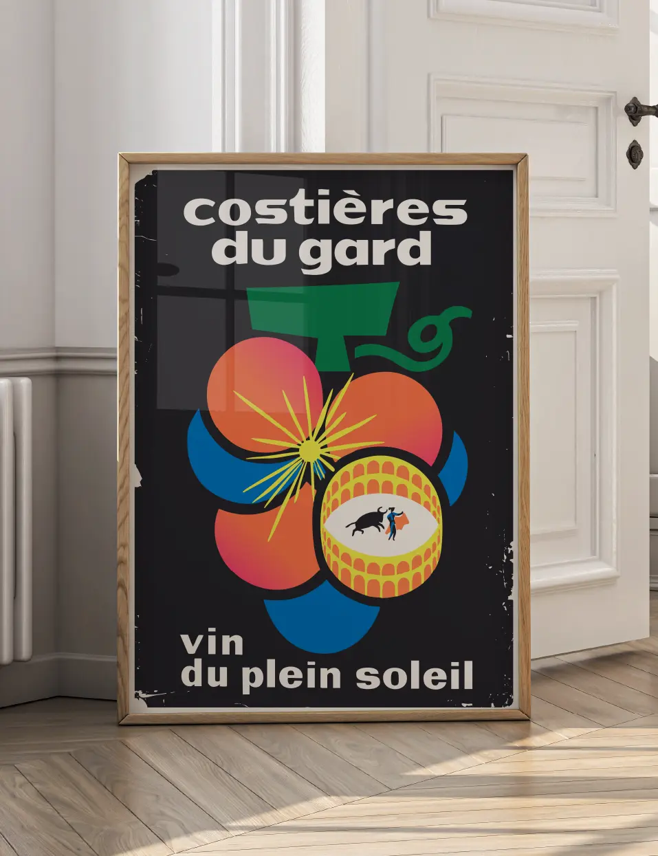Affiche Costières du Gard encadrée en décoration murale de cave à vin