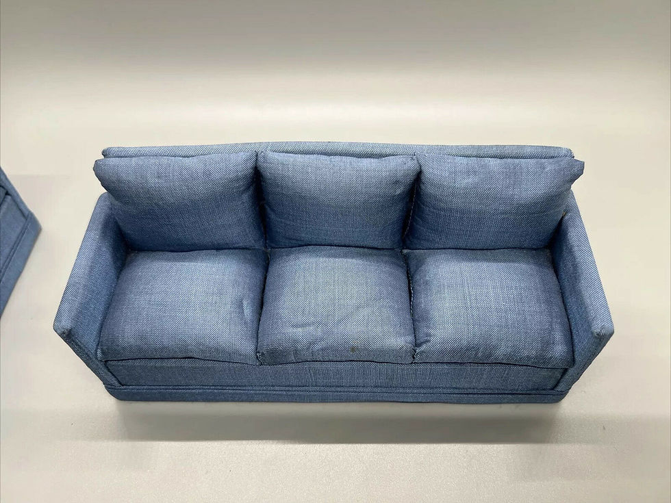 Thumbnail: Muffin's Blue Silk Sofa and Chairs 1:12 Doll House Dollhouse Minature