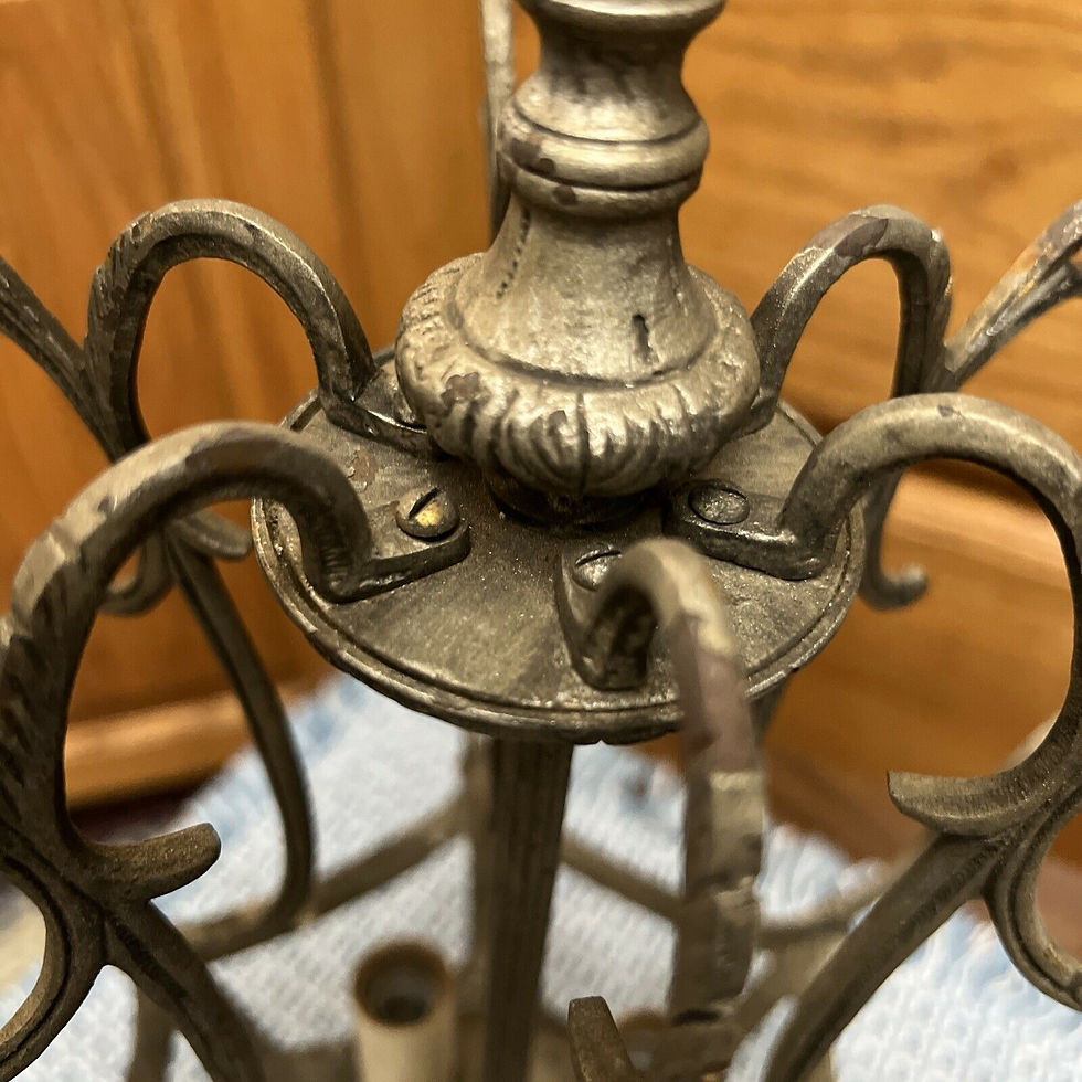 Thumbnail: Spanish Spain Chandelier Brass 3 light 6 arm pair , 20 crystals