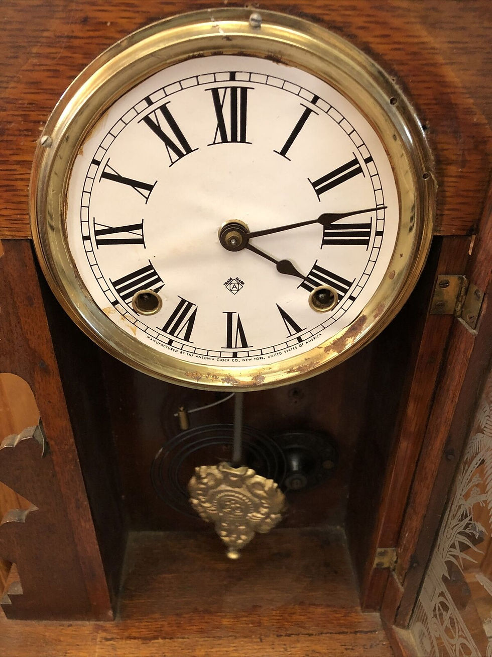 Thumbnail: Ansonia walnut parlor clock 8 day 1878 wood keys