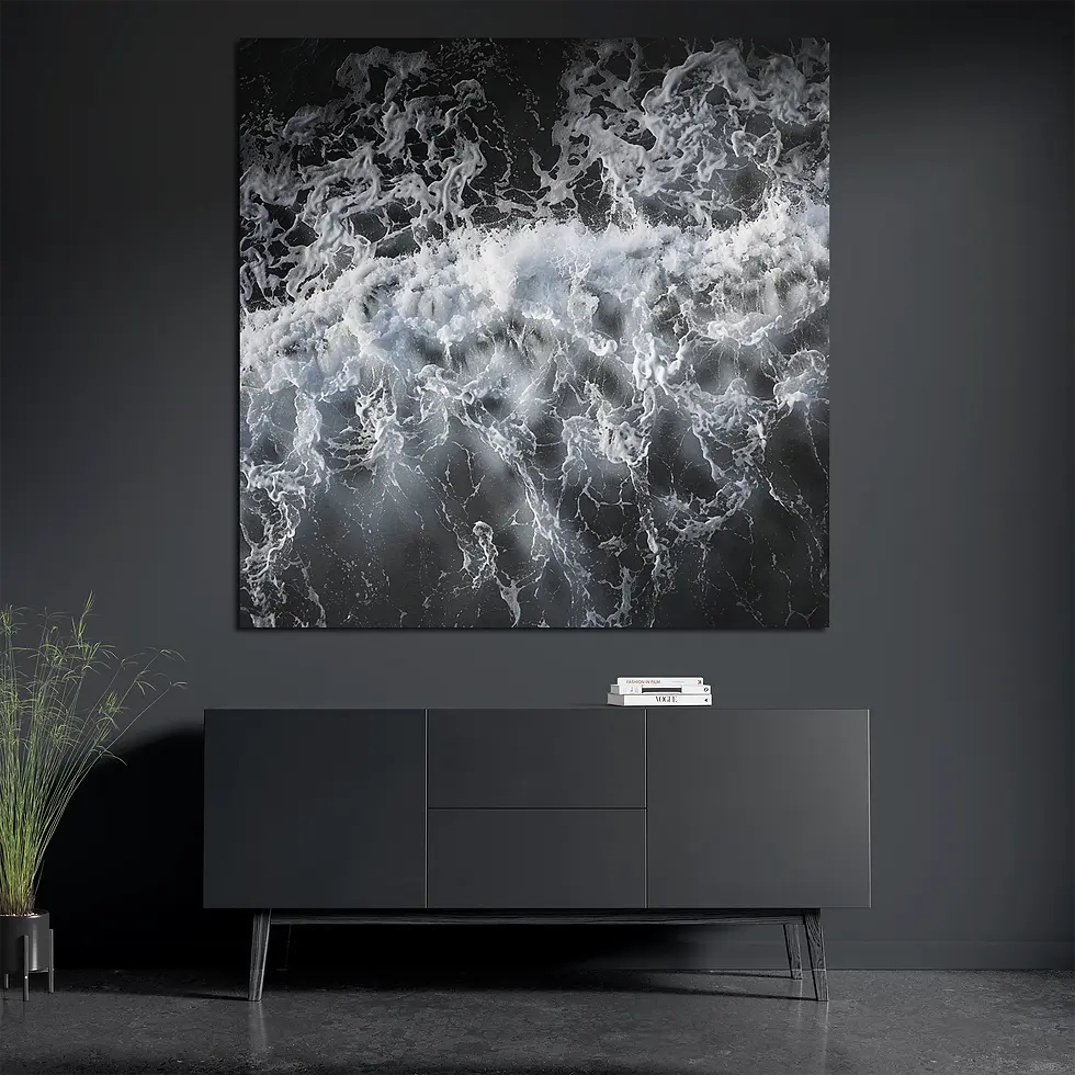 Square foam wave print styled with books and plant