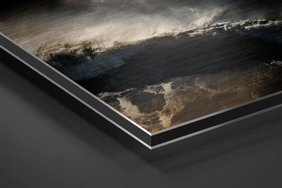 Thumbnail: Close-up of breaking wave on brushed aluminum showing metallic texture and spray detail