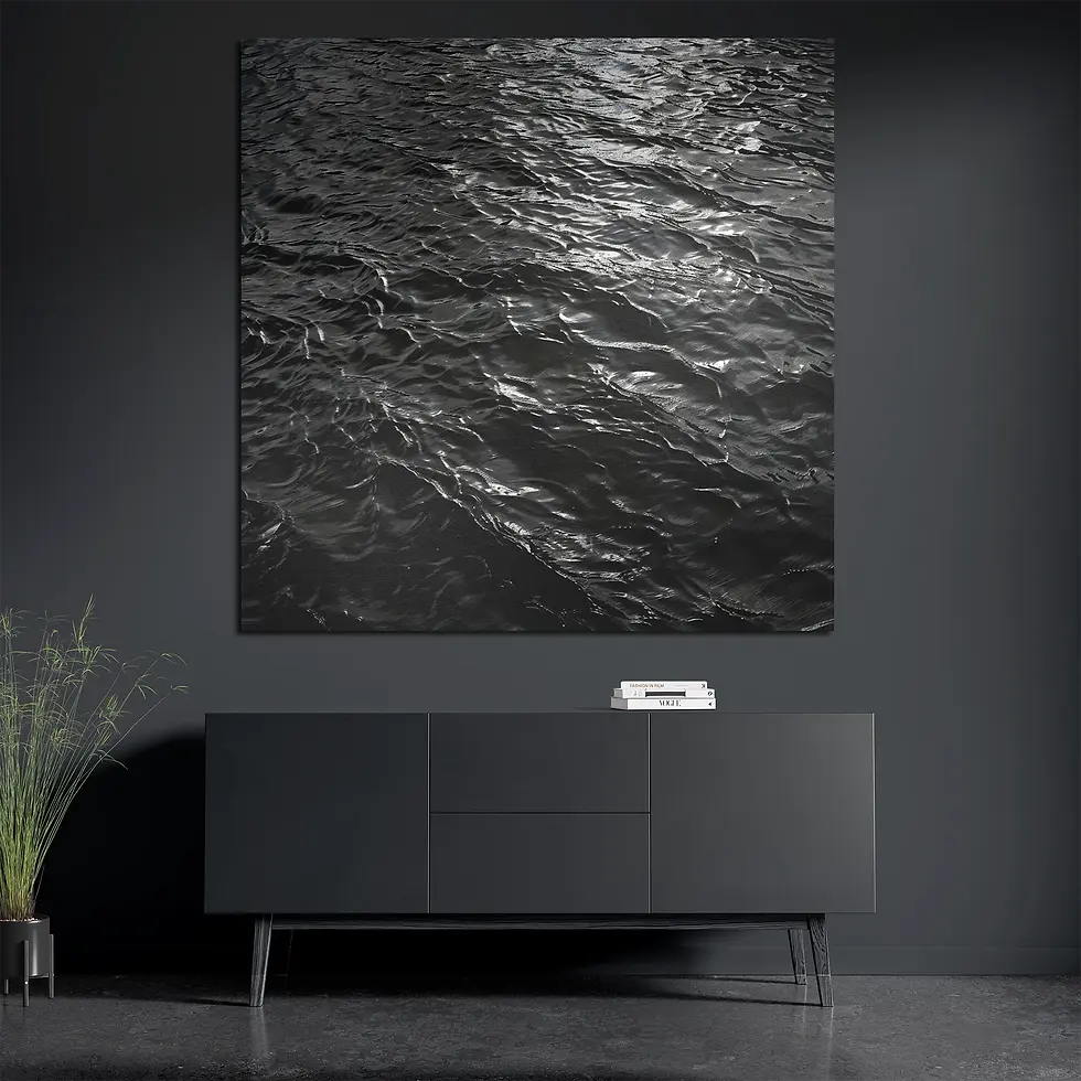 Square abstract ripple print styled with books and plant