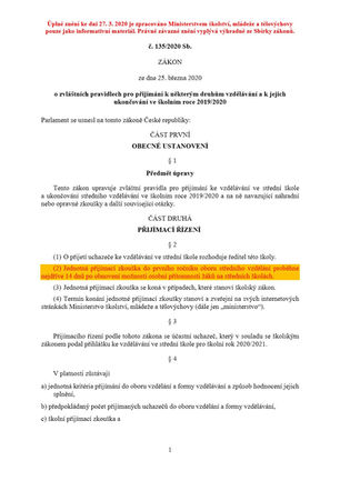 Důležité informace o přijímacím řízení na SŠ