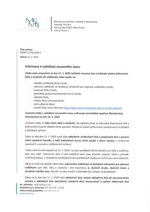 Informace k vyhlášení nouzového stavu