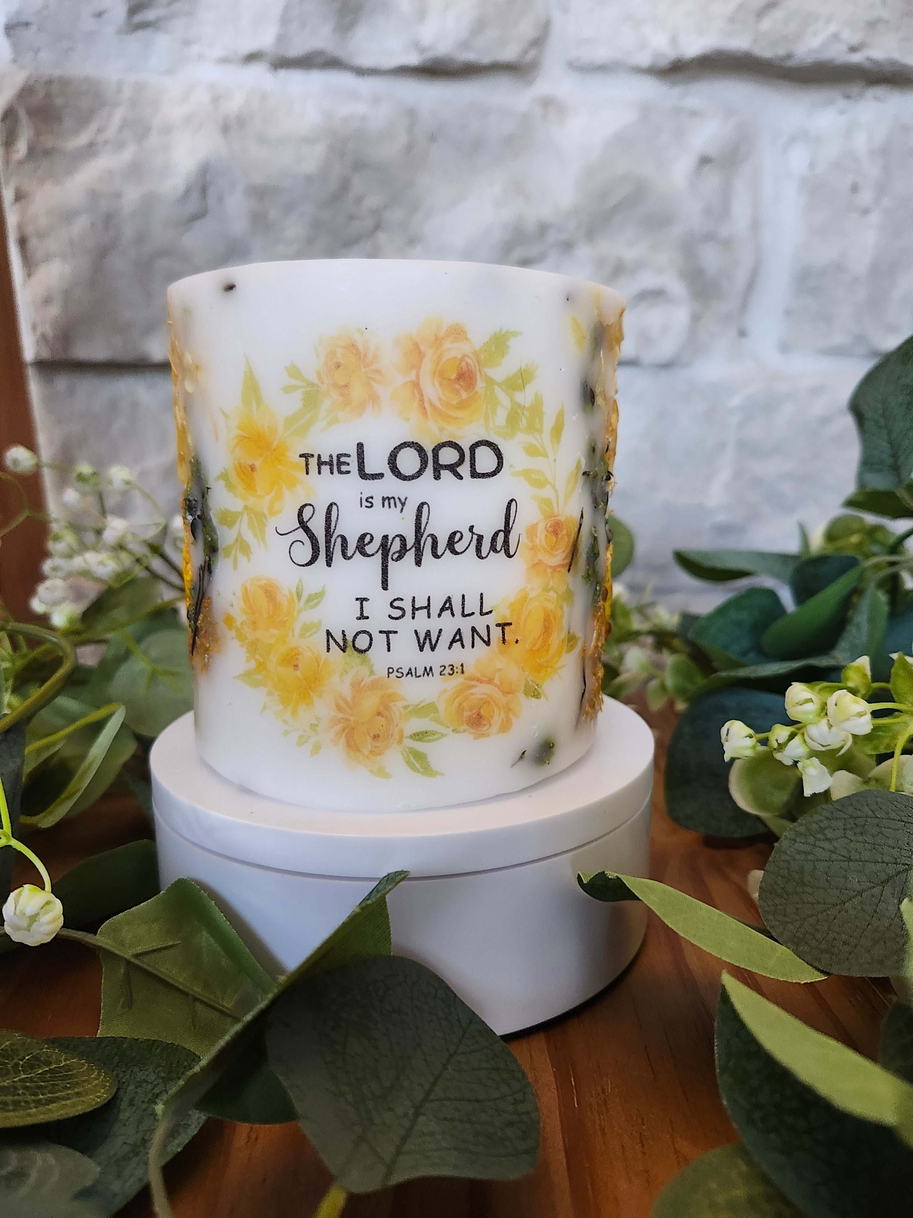 Everlasting Lighted Wax Decorative Candle Lantern Holder 'The Lord is MyShepherd